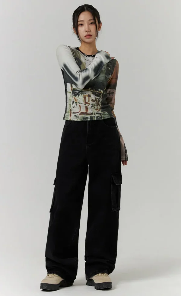 Premium Black Cargo Wide Leg Jeans - Image 2