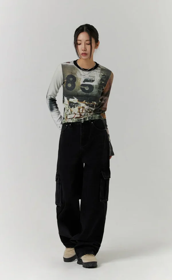 Premium Black Cargo Wide Leg Jeans - Image 4