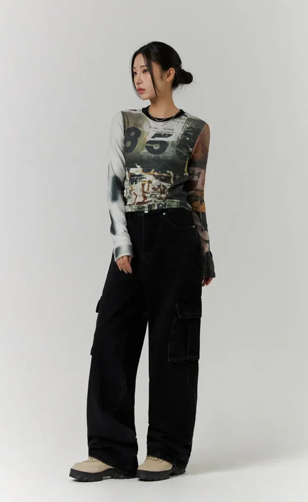 Premium Black Cargo Wide Leg Jeans - Image 6
