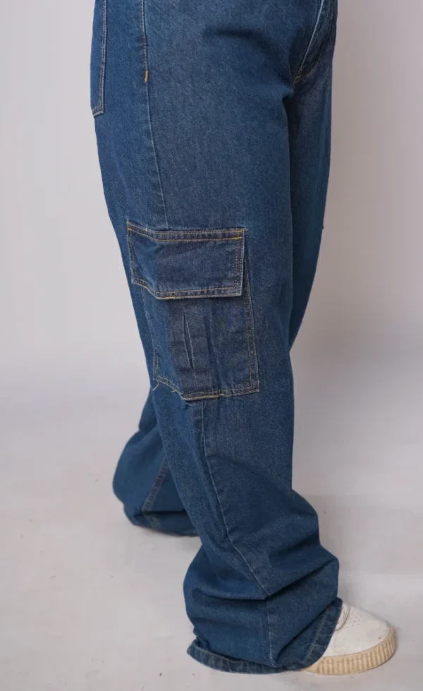 HM - Indigo Blue High Waist Wide Leg Cargo Jeans - Image 3