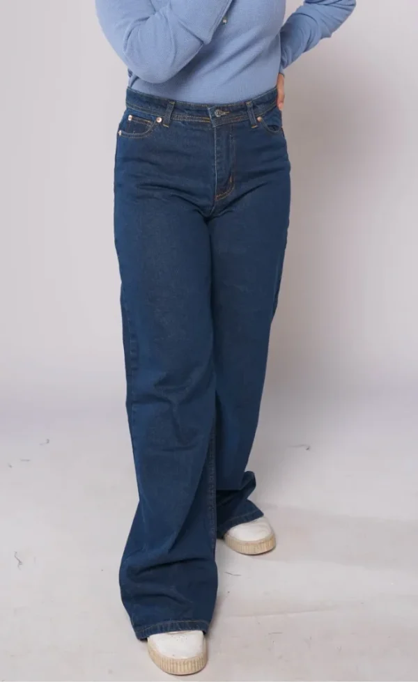 HM - Dark Denim Blue High Waist Wide Leg Jeans - Image 3