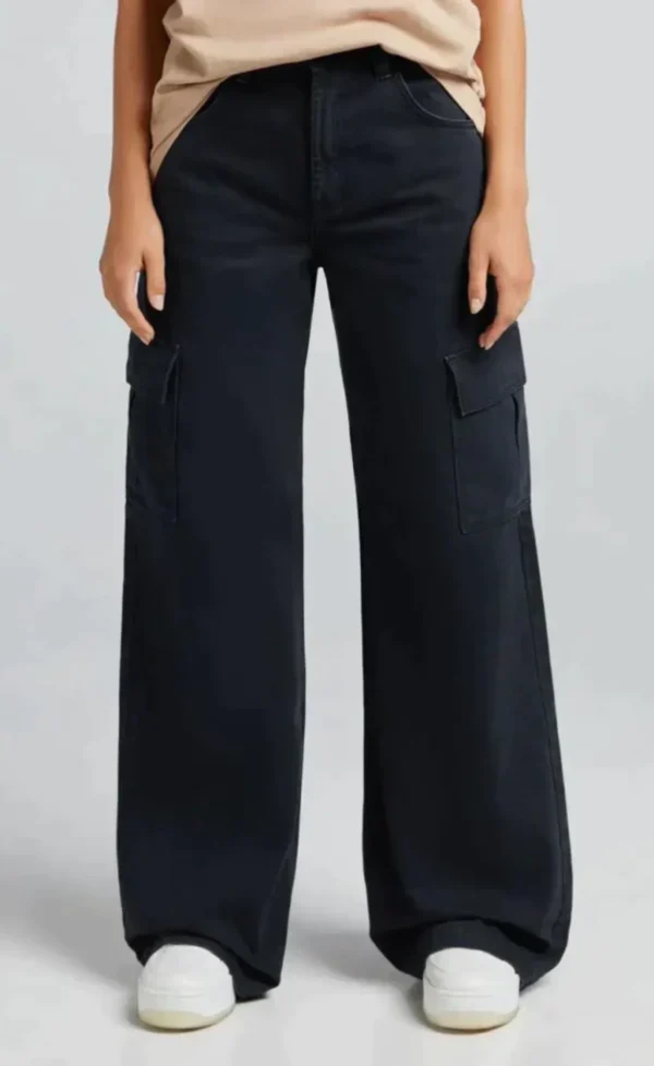Black Cargo High-Waist Wide-Leg Jeans - Image 2
