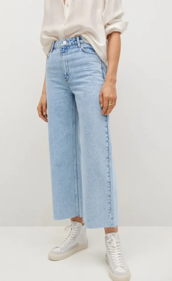 HM High Rise Frayed Hem Wide Leg Jeans - Image 2