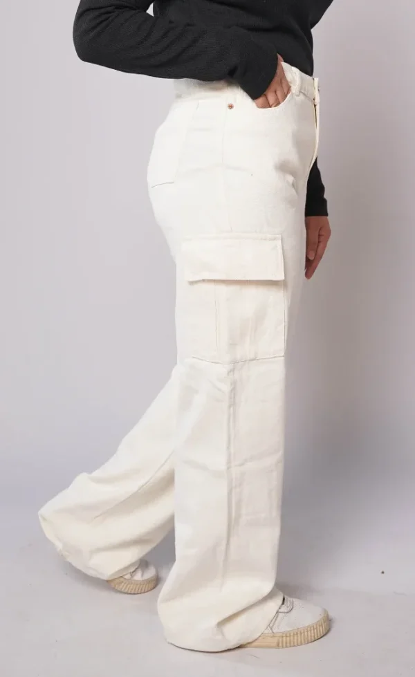 HM - Off-White High Waist Wide Leg Cargo Jeans - Image 2
