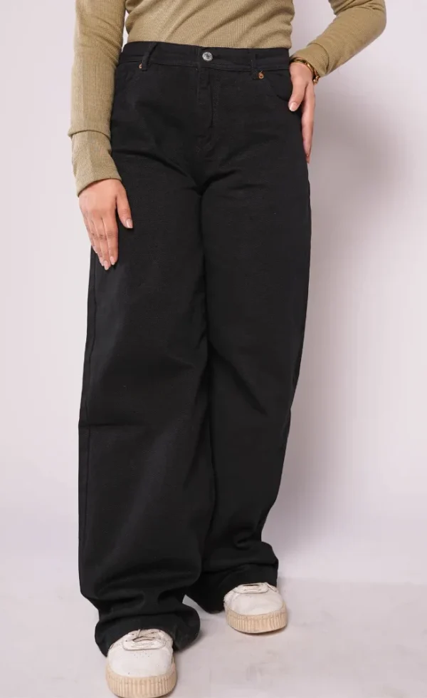 HM - Pitch Black High Waist Wide Leg Jeans - Image 3