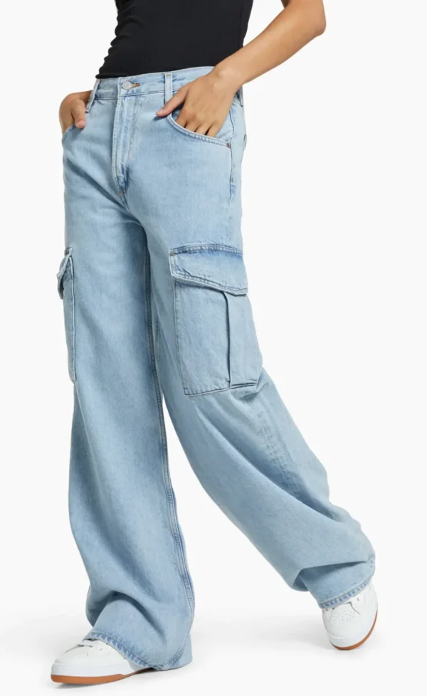 Ice Blue Cargo High-Waist Wide-Leg Jeans - Image 3