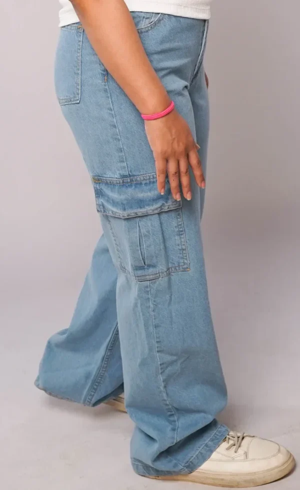 HM - Ice Blue High Waist Wide Leg Cargo Jeans - Image 2