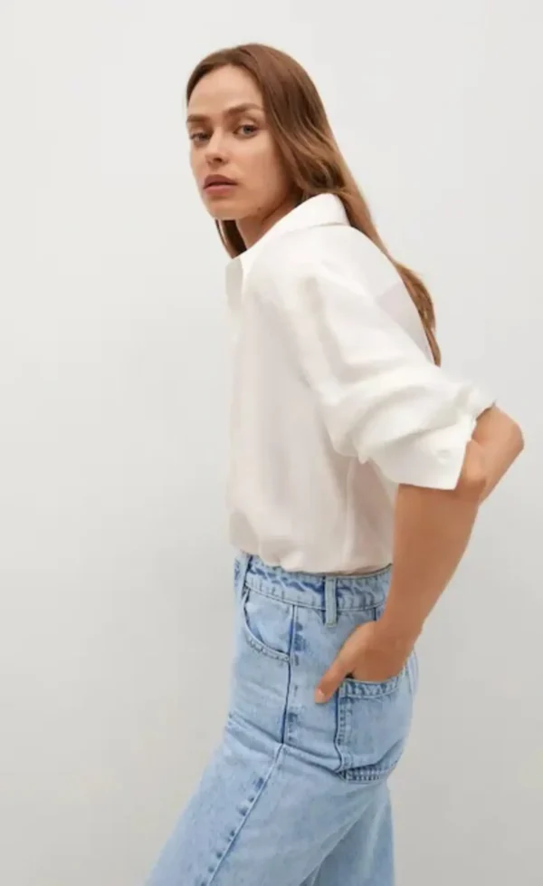 HM High Rise Frayed Hem Wide Leg Jeans - Image 4