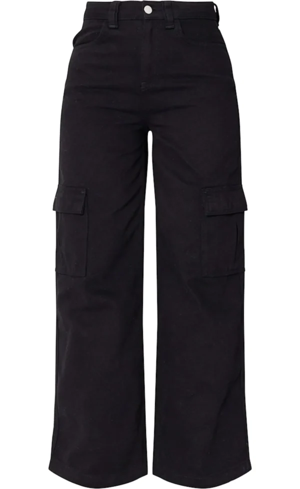 PURE BLACK WIDE LEG CARGO JEANS - Image 5