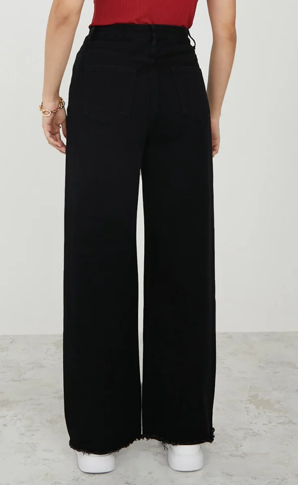 High Rise Frayed Hem Wide Leg Jeans - Image 4