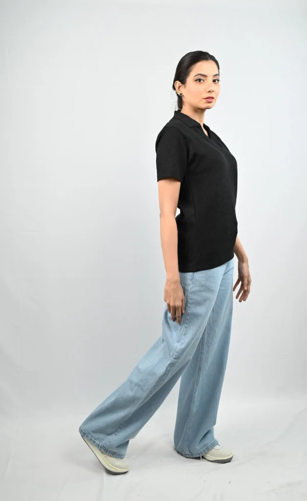 HM High-Waisted Wide-Leg Jeans | Light Blue - Image 4