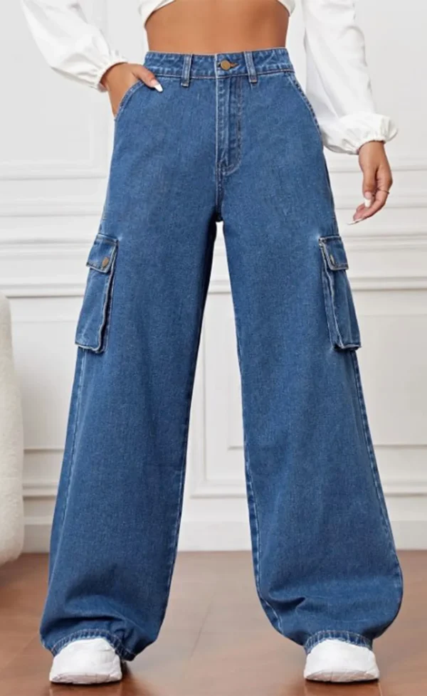 High Rise Wide Leg Cargo Jeans - Image 2
