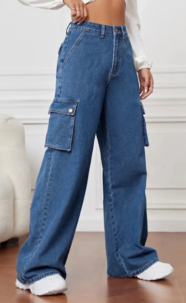 High Rise Wide Leg Cargo Jeans - Image 3