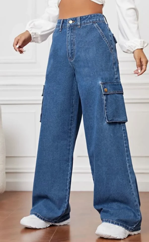 High Rise Wide Leg Cargo Jeans - Image 4