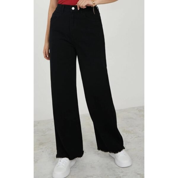 High Rise Frayed Hem Wide Leg Jeans