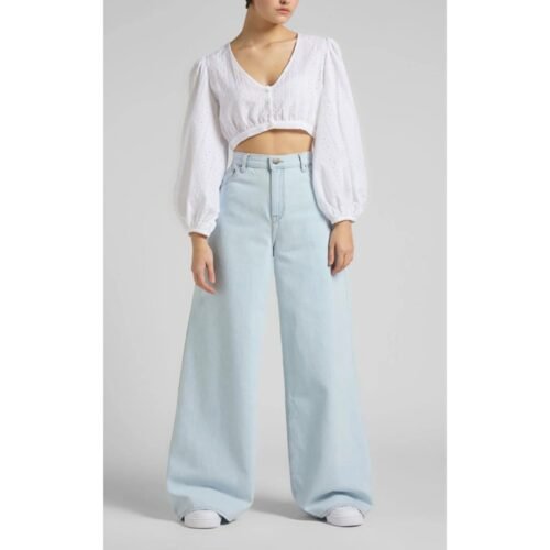 Ice Blue High-Waisted Wide-Leg Jeans