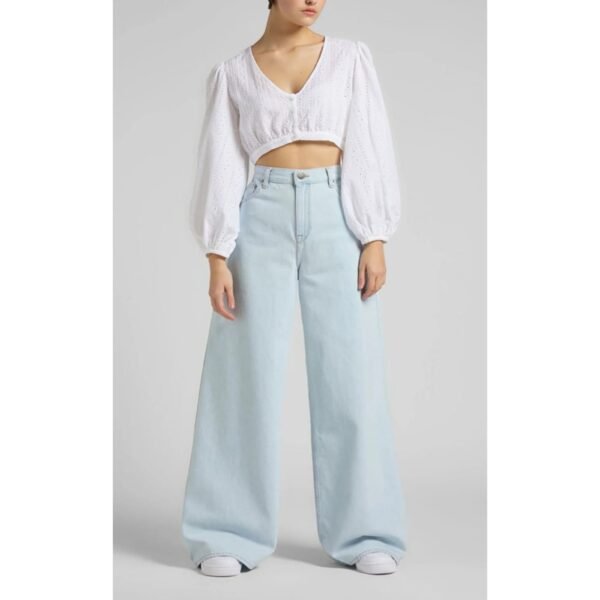 Ice Blue High-Waisted Wide-Leg Jeans