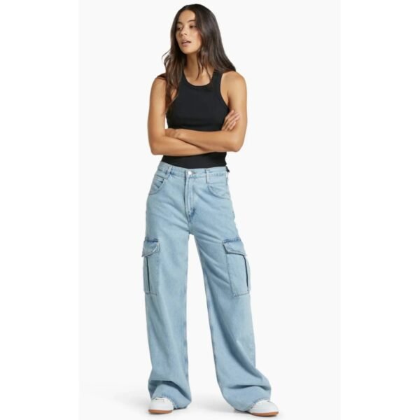 Ice Blue Cargo High-Waist Wide-Leg Jeans