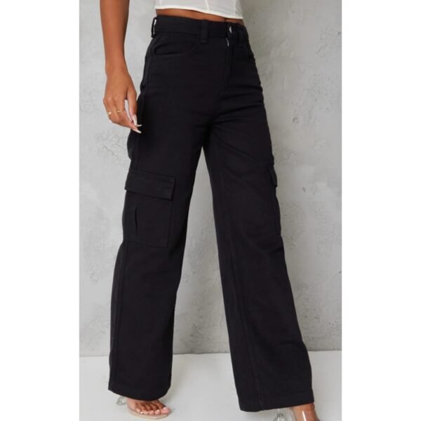 PURE BLACK WIDE LEG CARGO JEANS