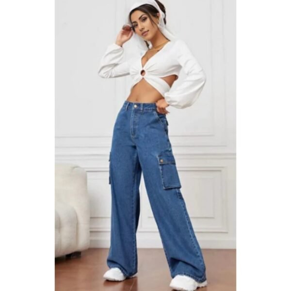 High Rise Wide Leg Cargo Jeans