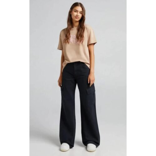 Black Cargo High-Waist Wide-Leg Jeans