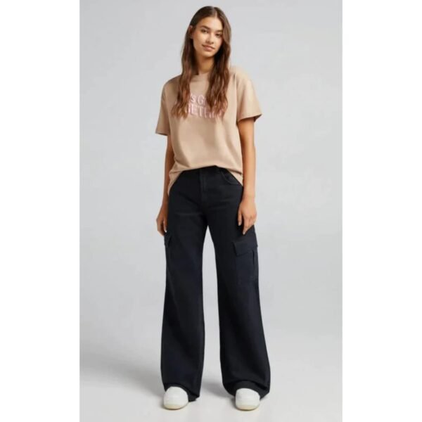 Black Cargo High-Waist Wide-Leg Jeans