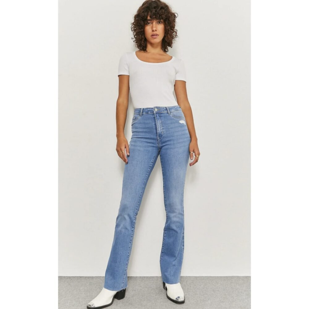 HM Frayed Hem High-Waisted Flared Jeans