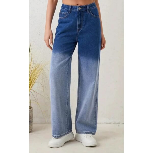 Trendy Two-Tone Wide-Leg Jeans – High-Waisted Comfort for Women