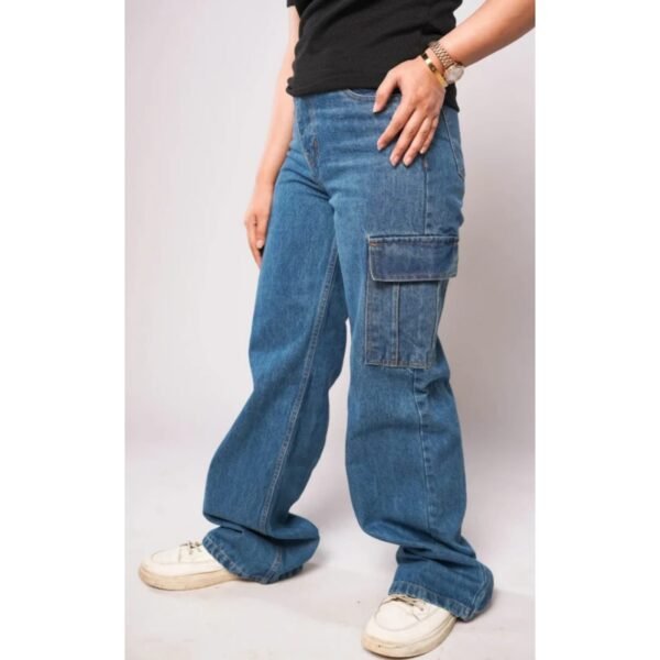 HM - Medium Blue High Waist Wide Leg Cargo Jeans