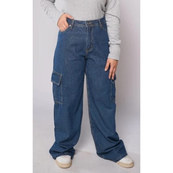 HM - Indigo Blue High Waist Wide Leg Cargo Jeans