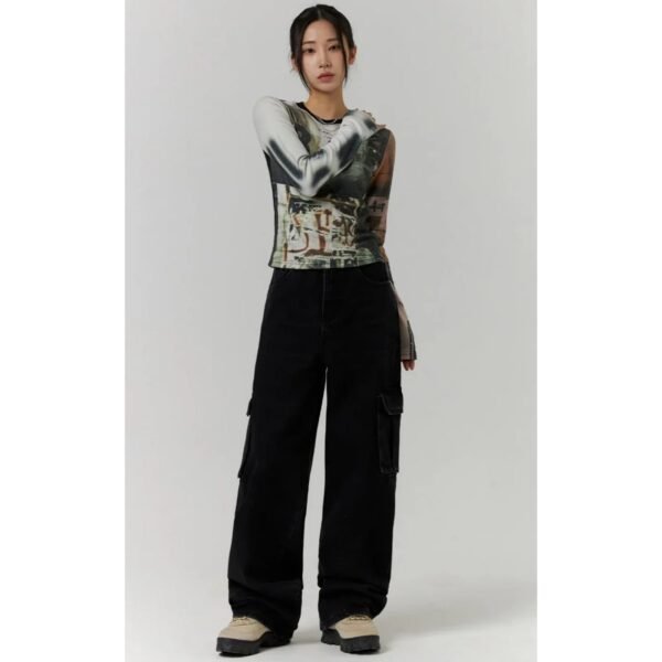 Premium Black Cargo Wide Leg Jeans