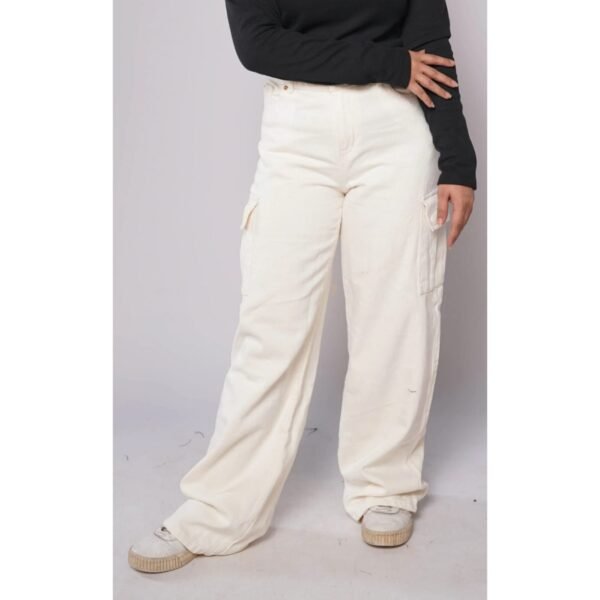 HM - Off-White High Waist Wide Leg Cargo Jeans