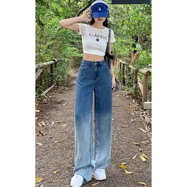 Tow Tone High Waisted Wide Leg Jeans