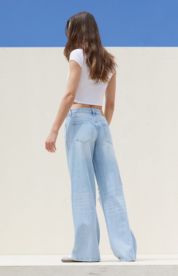 HM Light Blue Knee-Ripped High-Waisted Wide-Leg Jeans - Image 4