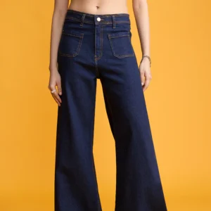 HM Dark Blue Utility Pocket Wide-Leg Frayed Hem Jeans