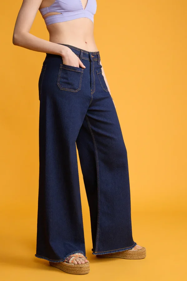HM Dark Blue Utility Pocket Wide-Leg Frayed Hem Jeans - Image 6