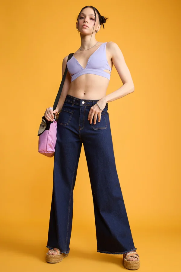 HM Dark Blue Utility Pocket Wide-Leg Frayed Hem Jeans - Image 4