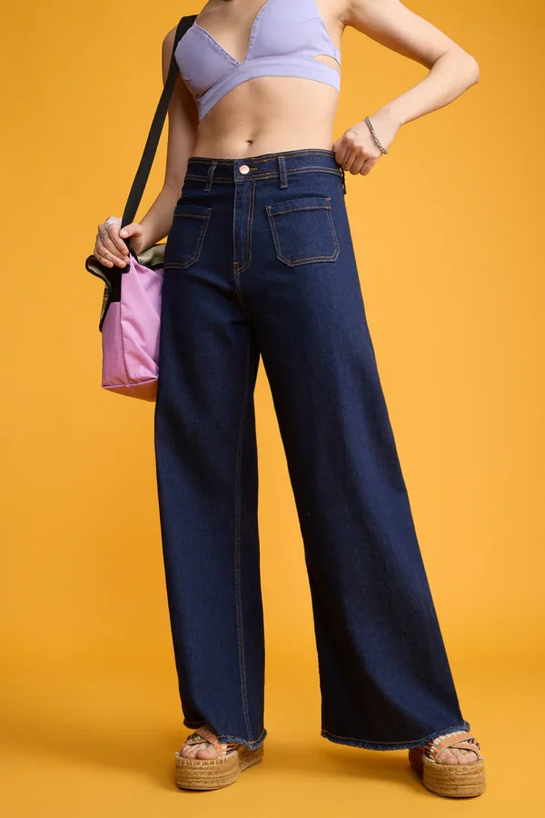 HM Dark Blue Utility Pocket Wide-Leg Frayed Hem Jeans - Image 3