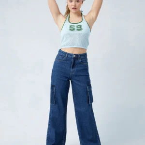 HM Dark Blue Cargo Wideleg Jeans