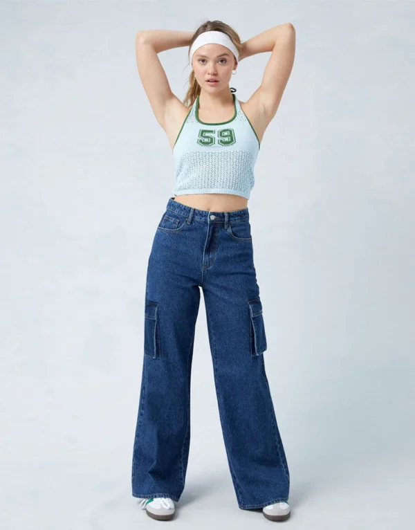 HM Dark Blue Cargo Wideleg Jeans