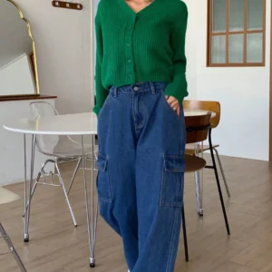 HM Dark Blue Cargo Wideleg Jeans