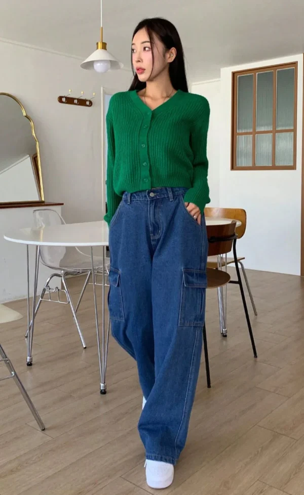 HM Dark Blue Cargo Wideleg Jeans