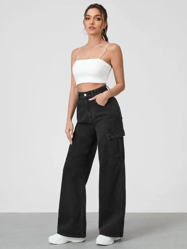 HM Faded Black Cargo Wideleg Jeans