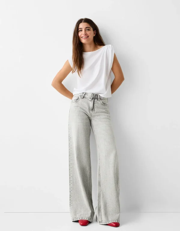 HM Light Grey Wide-Leg Jeans
