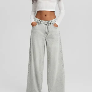 HM Light Grey Wide-Leg Jeans