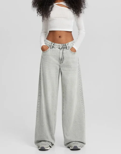 HM Light Grey Wide-Leg Jeans