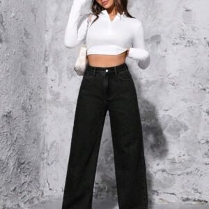 HM Black High-Waist Loose Jeans