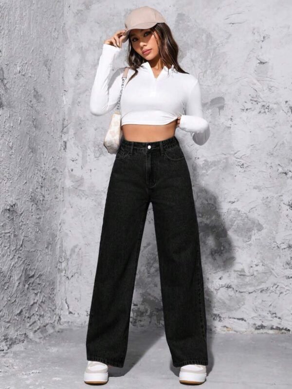 HM Black High-Waist Loose Jeans