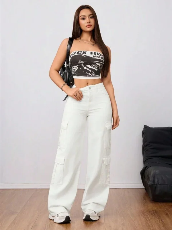 HM White Cargo Wideleg Jeans