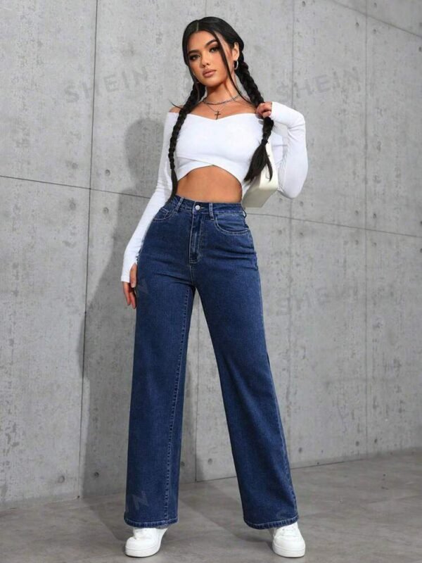 Dark Blue High-Waisted Loose Mom Jeans - Image 2